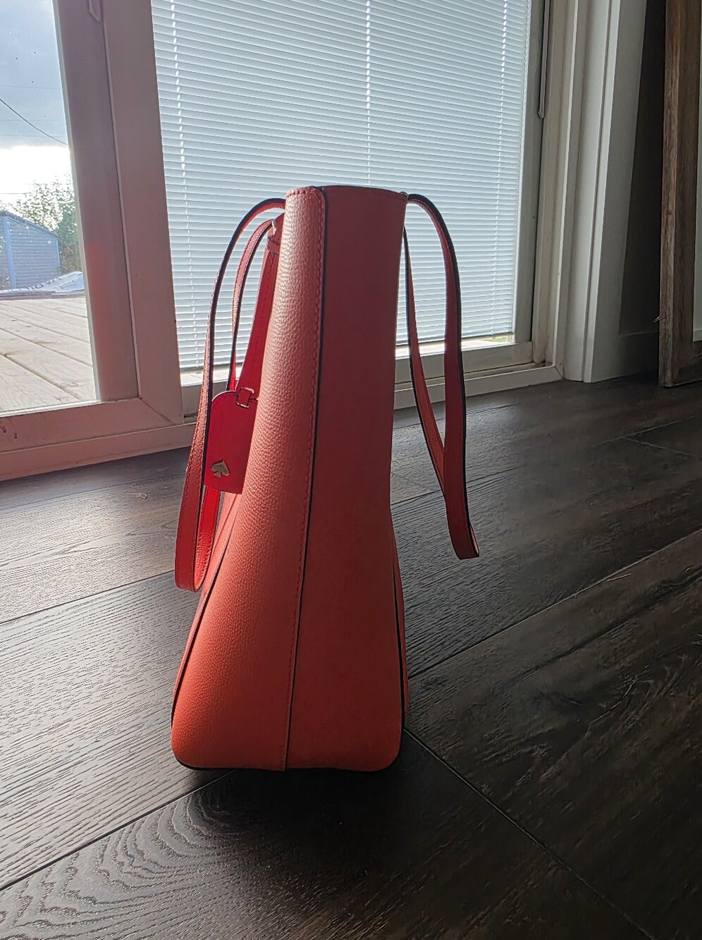 kate spade Bright Orange Pebbled Leather Tote with Shoulder Straps - Picture 2 of 12